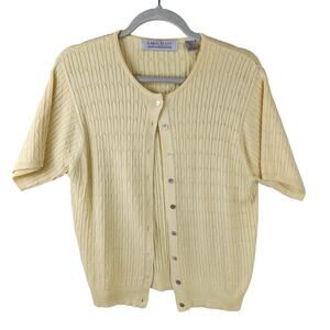 Karen Scott Yellow Sweater Short Sleeve Buttoned Large